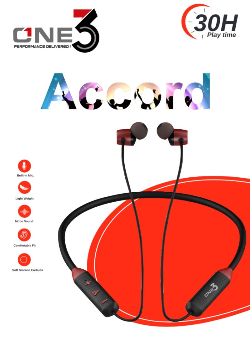 One 3 Accord Wireless Bluetooth Neckband in Ear with Mic, 30 hrs Continuous Playtime, Fully Charged in 1-1.5 hrs with 200 mAh Battery Capacity - Image 5
