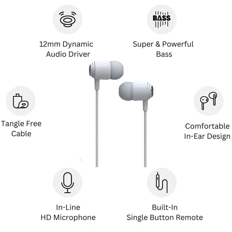 One 3 Stringz Wired Earphones with Mic (White)