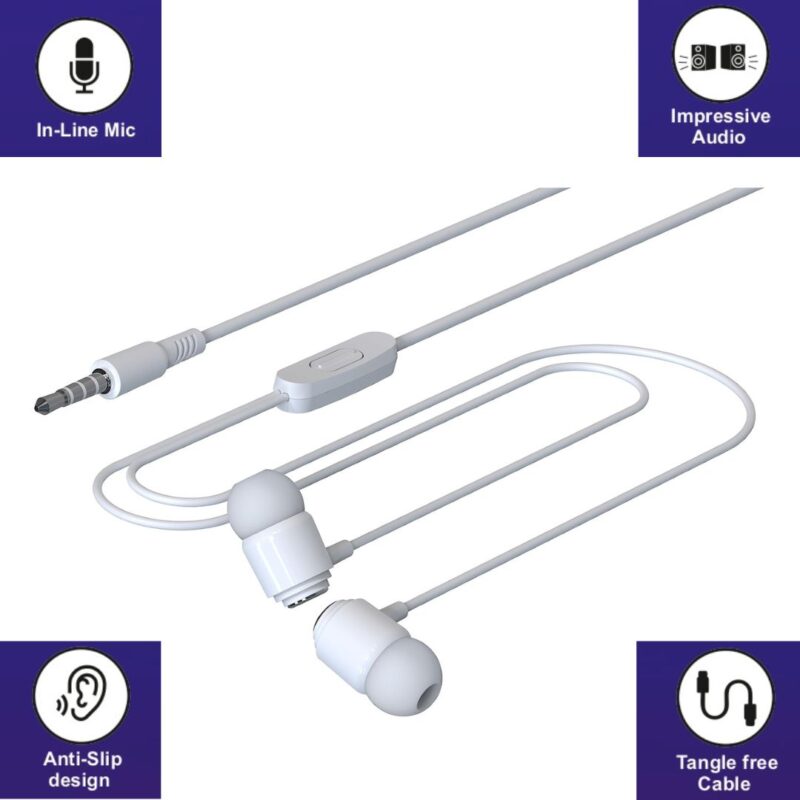 One 3 Stringz Wired Earphones with Mic (White) - Image 3