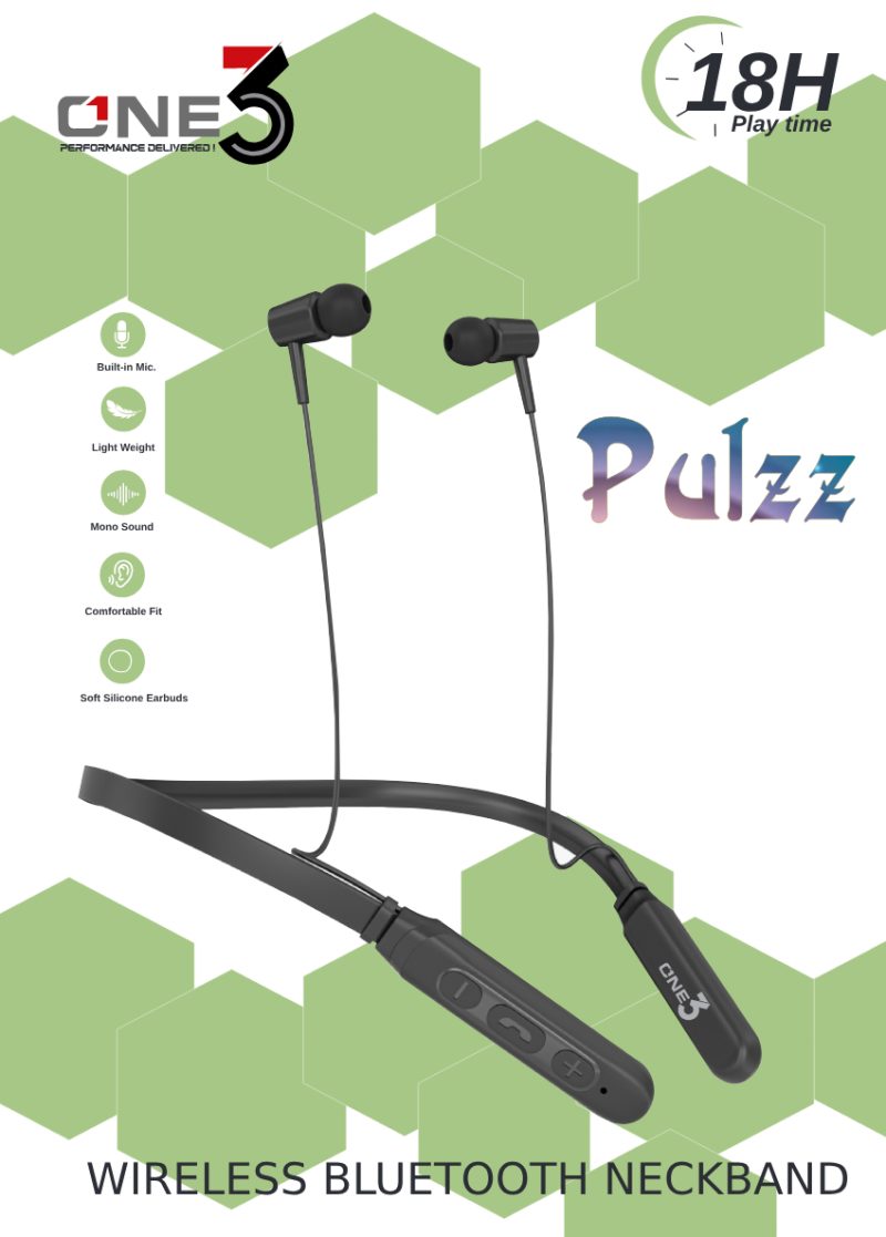 One 3 Pulzz Wireless Bluetooth Neckband in Ear with Mic, 18 hrs Continuous Playtime, Fully Charged in 1 hr with 150 mAh Battery Capacity - Image 4