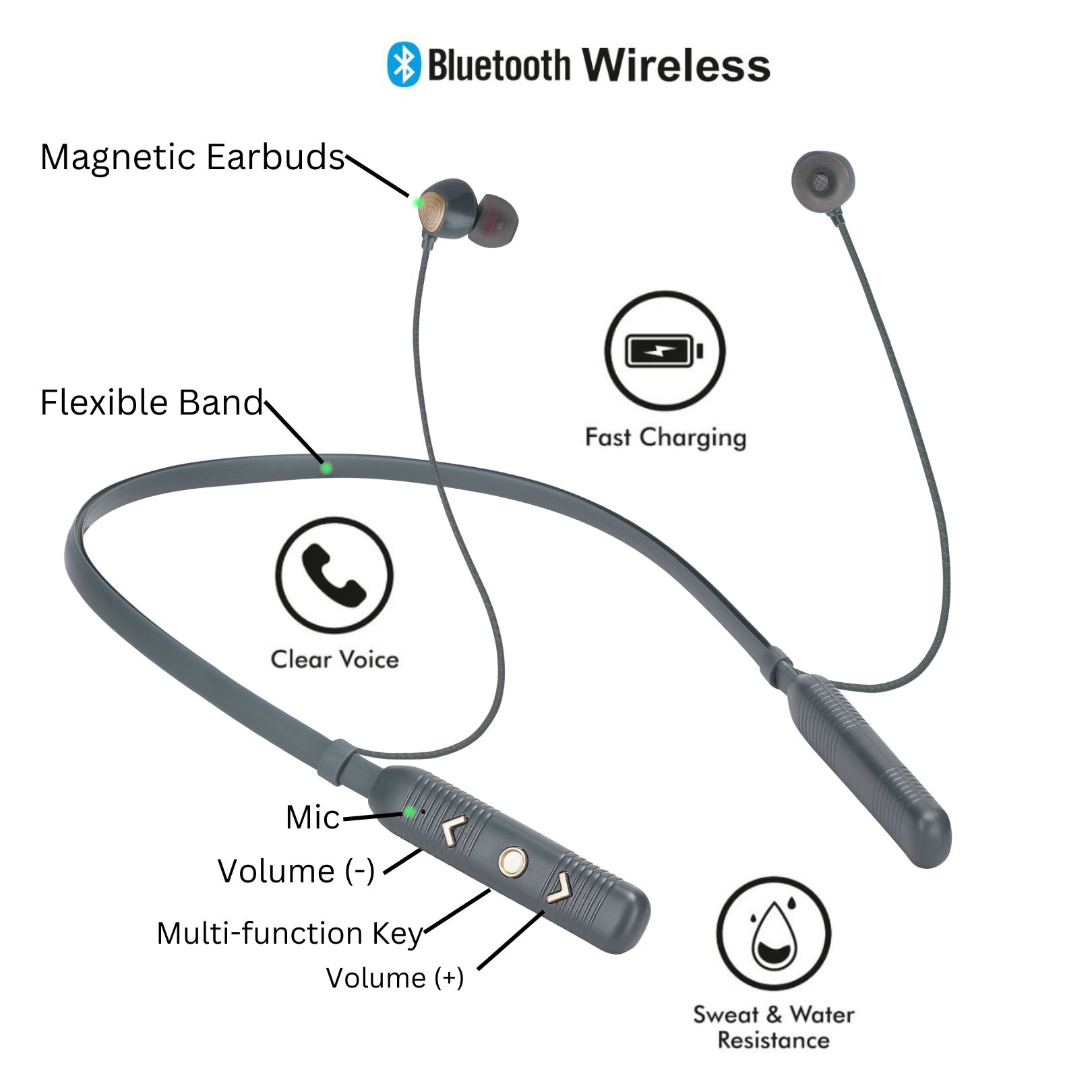 One 3 Shoot Wireless Bluetooth Neckband in Ear with Mic 32 hrs