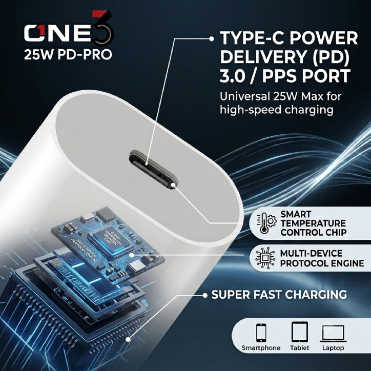 ONE3 25W PD-PRO Fast Mobile Charger Port