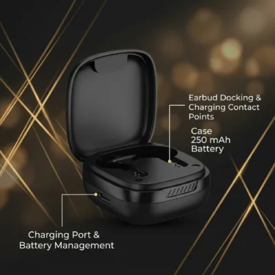 ONE3 India Air 340 matte black square charging case with 250 mAh battery capacity