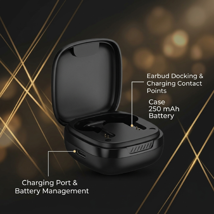 ONE3 India Air 340 True Wireless Earbuds Case ONE3 India Air 340 matte black square charging case with 250 mAh battery capacity