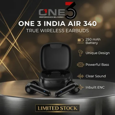 ONE3 India Air 340 True Wireless Earbuds with 250 mAh Battery Case and Inbuilt ENC