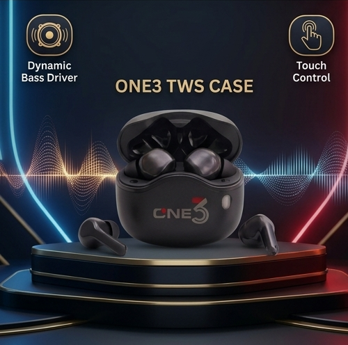 ONE3 TWS True Wireless Stereo Earbuds Case ONE3 TWS charging case showing Type-C fast charging port and 20 hours battery capability