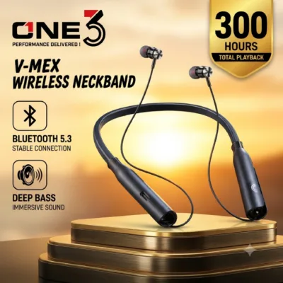 Alt Text: ONE3 V-MEX Wireless Neckband with 300 Hours Playtime and Bluetooth 5.3