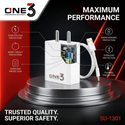 ONE3 18W Single USB Charger SU-1301 with 3.0A Output and Multi-Layer Protection