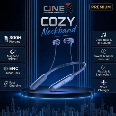 ONE3 Cozy Wireless Neckband with 300 Hours Playtime and Magnetic On Off