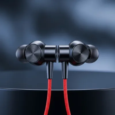 Close-up of ONE3 Z2 ENC Wireless Neckband magnetic earbud heads