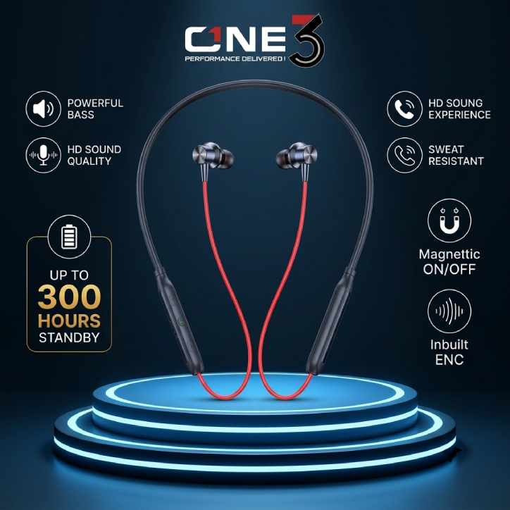 ONE3 Z2 ENC Wireless Neckband with 300 Hours Standby and Magnetic On Off